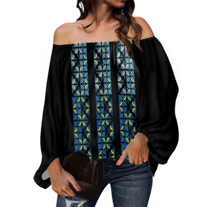 Top da <span class=keywords><strong>donna</strong></span> personalizzato con stampa su richiesta, a maniche lunghe, sexy, con spalle scoperte, in chiffon, stile Polinesia - Product Image 3