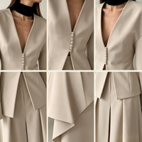 Ensemble 2 pièces MAG beige uni, blazer à col en V et jupe longue plissée, pour femme, multi-boutons, formel, pour le bureau, automne, sur mesure OEM/ODM