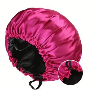 Women Large Double-Layer Adjustable Buckle Drawing Strap Satin Silk Curly Hair <b>Braid</b> Bonnet Bonnets Gift - Product Image 4