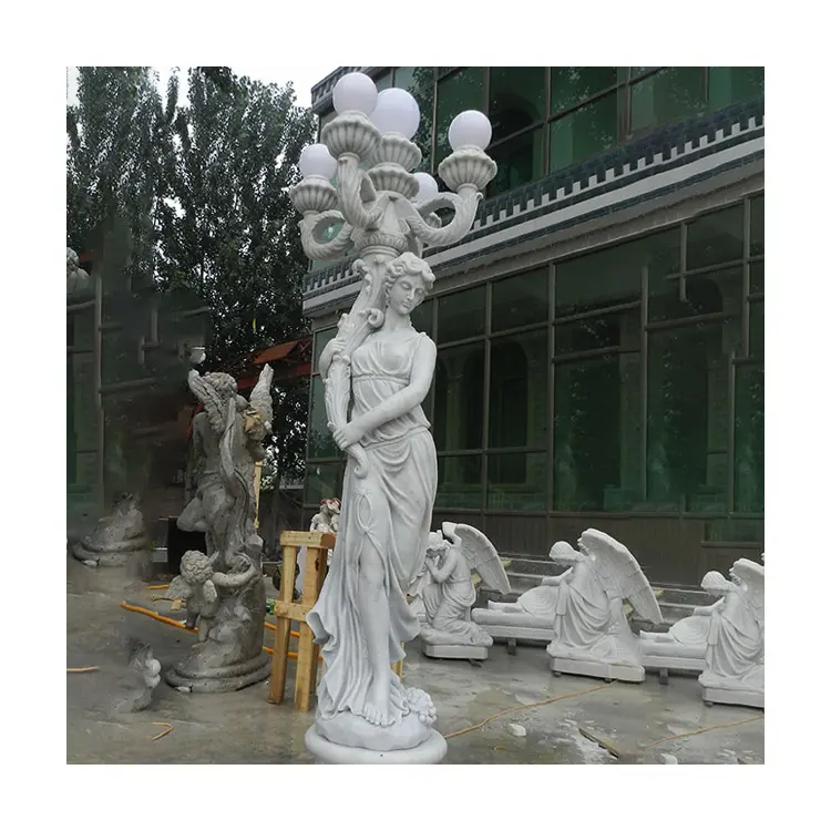 Garden Decorative Large Stone Marble Figure Woman Statue Sculpture Lamp