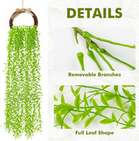 Vente en gros de 5 fourches de fleurs artificielles en saule pleureur, verdure en plastique, vigne suspendue, feuilles vertes pour la décoration de la maison