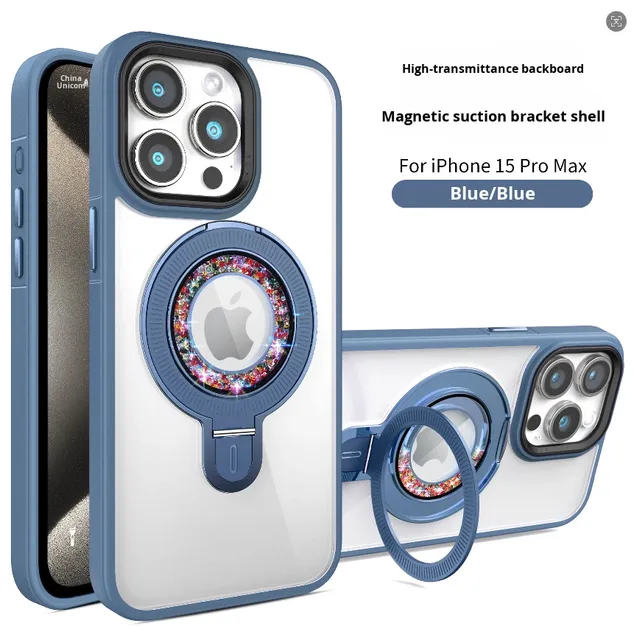 Flash Diamond Stand Mobile Phone Case for 15 Pro Max with Ins Style Shockproof Pc+tpu Material Includes Phone Grip
