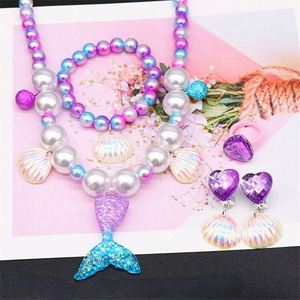 Ensemble de bijoux pour filles, 2/5 pièces, collier de perles de sirène, bracelet, bague, boucles d'oreilles, jouets pour enfants, accessoires de mode princesse pour filles - Product Image 3