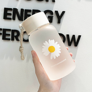 Bouteille d'eau en verre écologique sans BPA créative <span class=keywords><strong>marguerite</strong></span> givrée tasse transparente portable avec couvercle <span class=keywords><strong>gourde</strong></span> d'eau - Product Image 5
