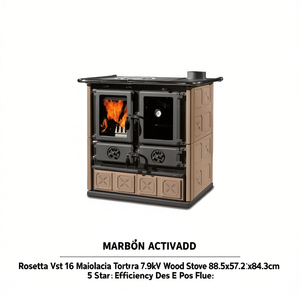 Estufa de Leña Rosetta Vst 16 Maiolica Tortora 7.9kW 88.5x57.2x84.3cm Eficiencia 5 Estrellas con Salida de Humos Des E Pos - Product Image 3