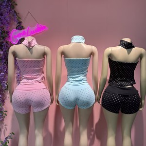 Nuovo Set Primaverile di Design con Top Corto e Pantaloncini Stampati a Pois, Completo Casual Y2k Carino in Due Pezzi per Ragazze e Donne - Product Image 2