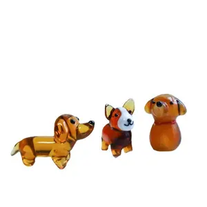 Desktop decor Zibo colored Glazed glass Crafts Small Ornaments Cute Teddy Corgi Pomeranian Dog Crystal Animal Glass figurine