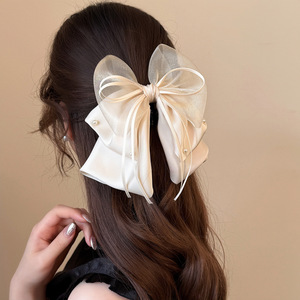 Pince à cheveux élégante à trois couches avec nœud, style français, en métal, pour queue de cheval, accessoire simple et raffiné pour femme, idéal pour les fêtes et mariages - Product Image 2