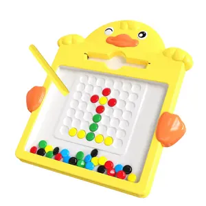 Lindo pato tablero de dibujo magnético cuentas coloridas juego niños dibujos animados pluma Control entrenamiento tablero de escritura juguetes para niños
