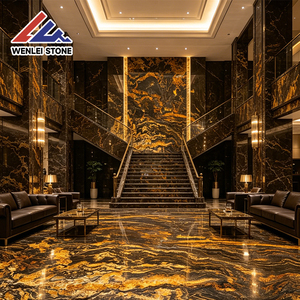 Suministro de Piedra Wenlei, Losa Grande de Mármol Negro Dorado Cósmico, Piedra Natural de Lujo Altamente Pulida para Proyectos de Ingeniería de Interiores - Product Image 5