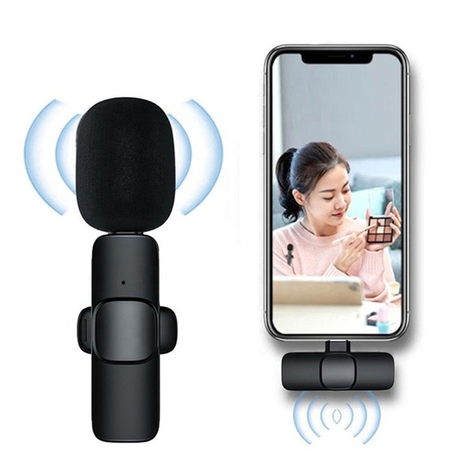 K8 Wireless Microphone Portable Audio Noise Reduction Video Recording Mini Mic Plug and Play Lapel Microphone for Android IOS