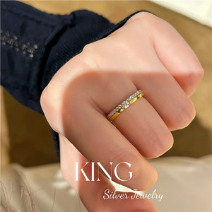 King Silver Jewelry S925 Sterling Silver Gold Plated Women's <b>Ring</b> Pave Setting Daily Wear Fashion <b>Ring</b> - Product Image 4