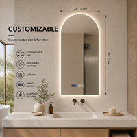 Miroir de salle de bain LED rétroéclairé arqué avec variateur d'intensité, anti-buée, contrôle tactile 3 couleurs, Bluetooth, miroir de maquillage mural