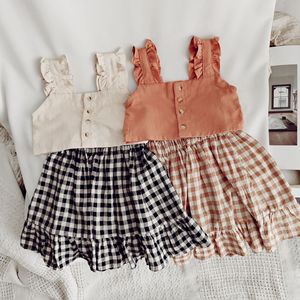 Ensembles de vêtements pour filles, été 2020, chemises courtes, jupe à carreaux unie, tenue décontractée, 2 pièces, robe pour filles de 1 à 6 ans - Product Image 4