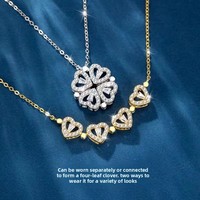 Collier Cœur Magnétique Trèfle à Quatre Feuilles en Gros, Pendentif en Cuivre Entièrement Sertie de Zircons, Plaqué Or, Bijoux de Luxe Inoxydables
