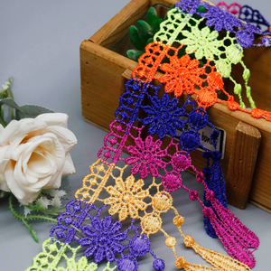 Vải ren hoa cúc hóa chất viền tua rua hòa tan trong nước thêu hoa màu 100% polyester bán buôn để may vá - Product Image 4