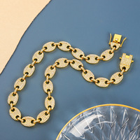 Collar de cadena de eslabones punk con diseño de grano de café helado y diamantes, unisex, de aleación de oro y plata, cadena marinera abullonada, accesorios de moda para uso diario