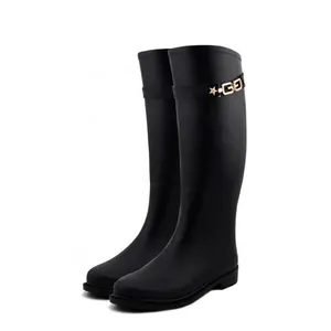 Lapps Custom Black Knee High Reusable Waterproof Anti-Slip Long Heels Women Shoes Wellies Rain Gum Boots With Lining