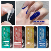 Boîte de 500 faux ongles à presser en gel souple ABS, style français, couvrance totale, avec colle pour doigts