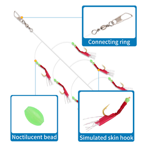 4-20 # Gancho de pesca <span class=keywords><strong>Sabiki</strong></span> Gancho de acero de alto carbono con sedal de pesca de seda de piel de pez rojo con anzuelo - Product Image 3