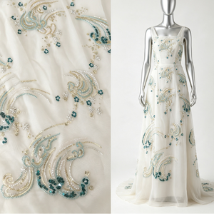 Tissu <span class=keywords><strong>en</strong></span> organza 3D brodé de nuages porte-bonheur, avec sequins et perles, <span class=keywords><strong>en</strong></span> maille de polyester, pour Hanfu, mariage chinois, Lolita, garçons et enfants - Product Image 2