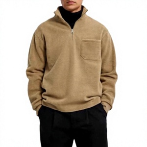 Nouveau sweat à capuche en polaire épaisse avec broderie de logo personnalisé, fermeture éclair 1/4, col montant, tricoté ample pour l'hiver, unisexe - Product Image 2