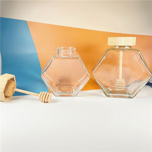 220ml 380ml Hexagone conteneur de stockage de nourriture en verre pot de miel avec en bois tige mélangeuse - Product Image 2