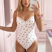Combinaison en tricot à imprimé cœur pour femme, avec dentelle, sexy, pyjama, vêtements de nuit, vêtements de détente, automne-hiver, SMOOTH OEM ODM