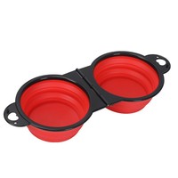 Bol double pliable pour animaux de compagnie, bol en silicone résistant aux morsures, double usage eau et nourriture, bol portable pour animaux de compagnie, séparation eau et nourriture pour extérieur