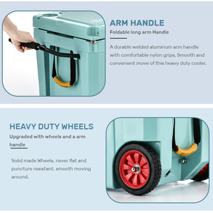 Venta al por mayor 65qt grande LLDPE duro rotomoldeado <span class=keywords><strong>enfriador</strong></span> con ruedas PE portátil Picnic comida hielo cofre para vino logotipo personalizable - Product Image 5