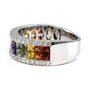 Hong Kong Drop Shipping Bonne Qualité 18k Solid White Gold Real Diamond Véritable Colorful Gemstone Rainbow Band Ring For Women - Product Image 2