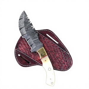 Couteau de chasse artisanal en acier Damas de qualité industrielle avec manche en bois et étui en cuir pour le camping en plein air - Product Image 1