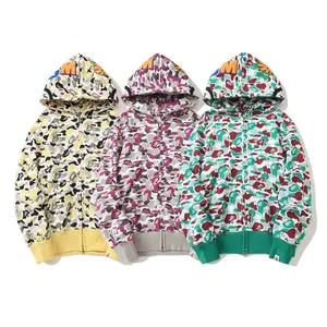 HD top quality baggy hoodies unisex jumper shark camo zip up streetwear loose and leisure hoodie sweatshirt