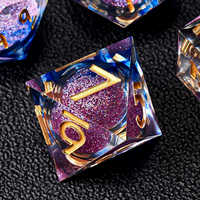 Ensemble de dés DND en résine à cœur liquide argenté doux et lavande, à bords tranchants, 7 pièces, polyédriques, pour jeux de rôle, Dungeons & Dragons, Pathfinder, RPG