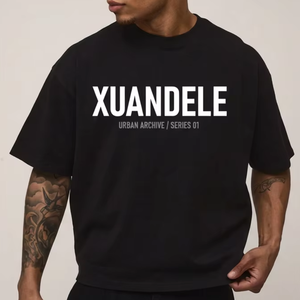 T-shirt Oversize da Uomo in Cotone Pesante 100% con Stampa Lettering, Spalle Cadenti, Stile Vintage Nero - Personalizzabile - Vendita all'Ingrosso - Product Image 1