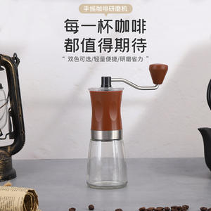 Molinillo de café manual portátil con recipiente de vidrio para uso doméstico, color negro y marrón sólido - Product Image 2