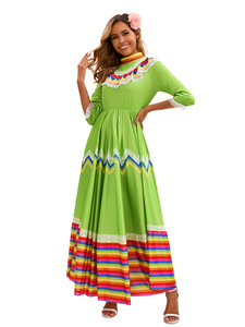 Robe longue traditionnelle <span class=keywords><strong>mexicaine</strong></span> pour femmes, <span class=keywords><strong>costume</strong></span> de danse bohème, <span class=keywords><strong>costume</strong></span> d'Halloween, <span class=keywords><strong>costume</strong></span> de télévision et de cinéma, style rayé arc-en-ciel - Product Image 5