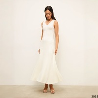 Nouvelle Robe Longue Maxi Femme Été Col V Sans Manches Tricot Côtelé Moulante Coupe Ample Ourlet Évasé Sexy Simple
