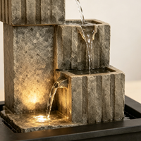 Fuente de Agua de Mesa para Interiores con Luz LED, Columnas Escalonadas y Cascada, Decoración Zen para Hogar u Oficina