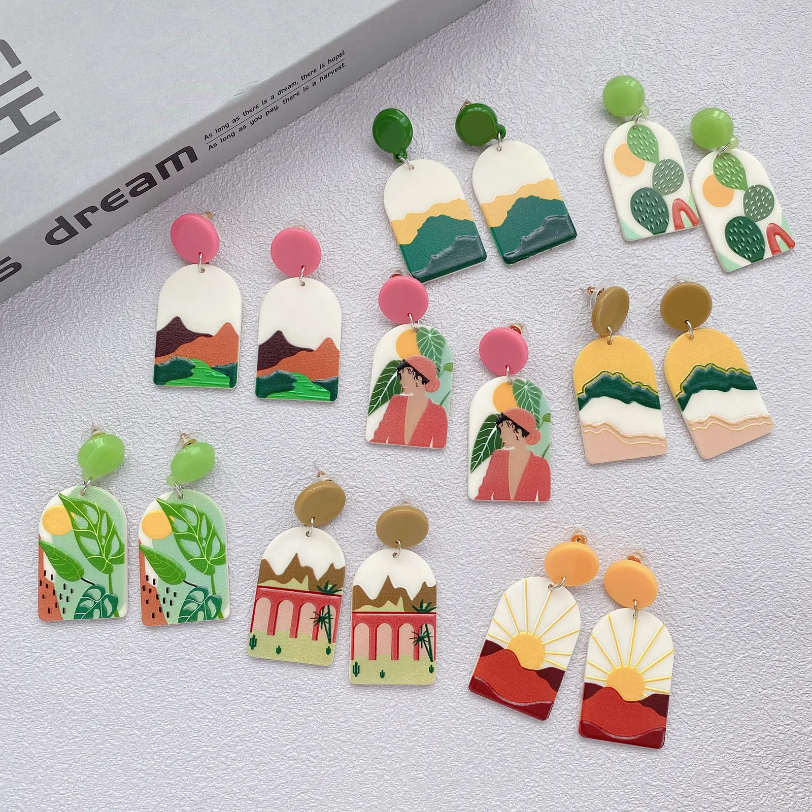 Earing packaging card resin polymer handmade 925 safety pin summer natural scenery drip clay acrylic earing drop earrings 21524 earring