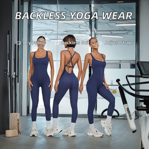 Conjunto Deportivo de Yoga de Una Pieza Personalizado, Sin Costuras, Transpirable, de Nailon, con Tirantes Ajustables de Longitud Completa y Cuello en V para Mujer - Product Image 2