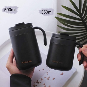Mug à café isotherme en acier inoxydable 304 à double paroi pour les voyages en plein air, le bureau, avec poignée, couleur noire, 350 ml, 500 ml - Product Image 6