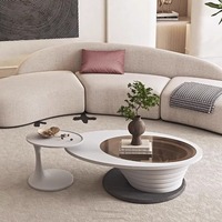 Table basse ovale en verre, petite table de salon moderne, créative, haut de gamme, style crème, nouvelle table à thé 2026