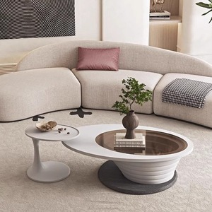 Ovale glazen salontafel, kleine huiskamer, modern, creatief, luxe, romige stijl, 2026 nieuwe theetafel - Product Image 4