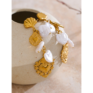 Jinyune oro 3194 placcato in PVD in acciaio inossidabile gioielli di fascino manuale da donna in francia perle artificiali cuore amore orecchini pendenti - Product Image 5