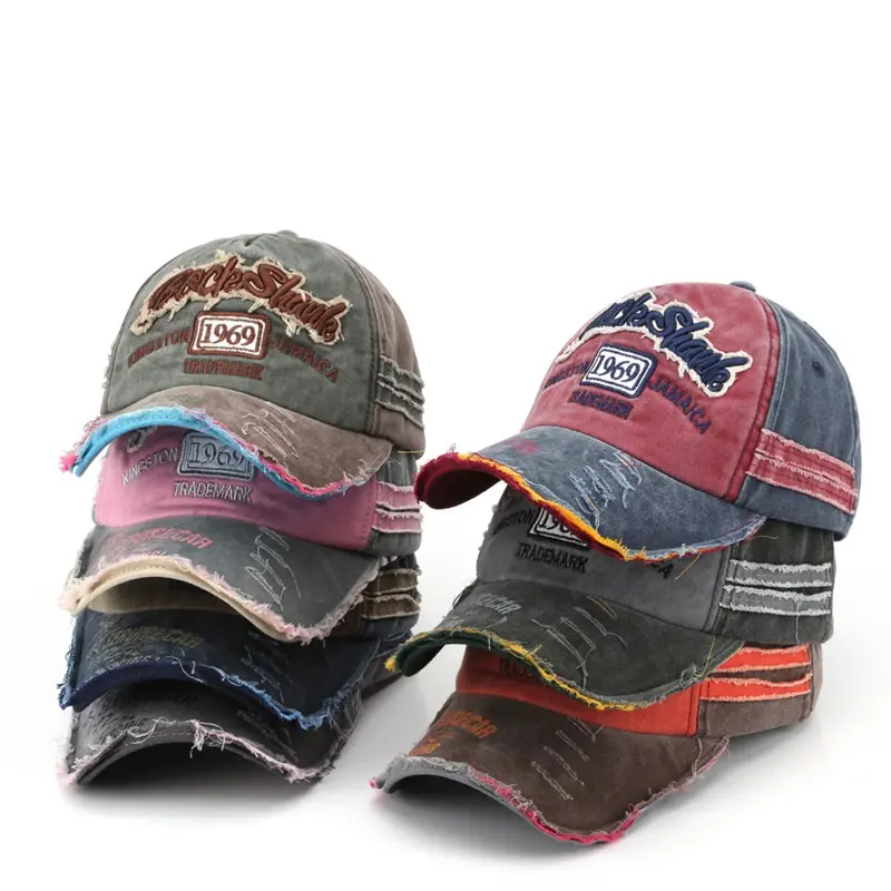 Sombreros rasgados de tacto suave con apliques de gamuza, ropa de calle desgastada, gorras de béisbol con bordado 3D para papá para mujer