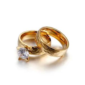 Rhinestone Rings Diamond Jewelry Gold Hot Sale Titanium Stainless Steel 18k Wedding For Women Romantic CHRISTIAN Gold Plated 6mm