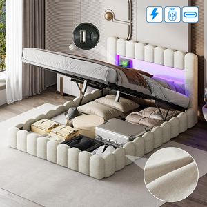 <span class=keywords><strong>Lit</strong></span> luxueux hydraulique à LED USB réglable, écologique et confortable, avec sommier à lattes et tête de <span class=keywords><strong>lit</strong></span> rembourrée en <span class=keywords><strong>lin</strong></span> pour adultes et adolescents - Product Image 4