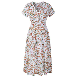 Vestido Casual de Verano con Estampado Floral para Mujer, Estilo Coreano, Cintura Ajustada, Manga Corta, Largo hasta la Rodilla, en Oferta - Product Image 2