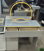 Station de maquillage, coiffeuse avec miroir LED extensible éco-responsable, ensemble de meubles de dressing avec armoire latérale intégrée, mobilier compact en gros OEM